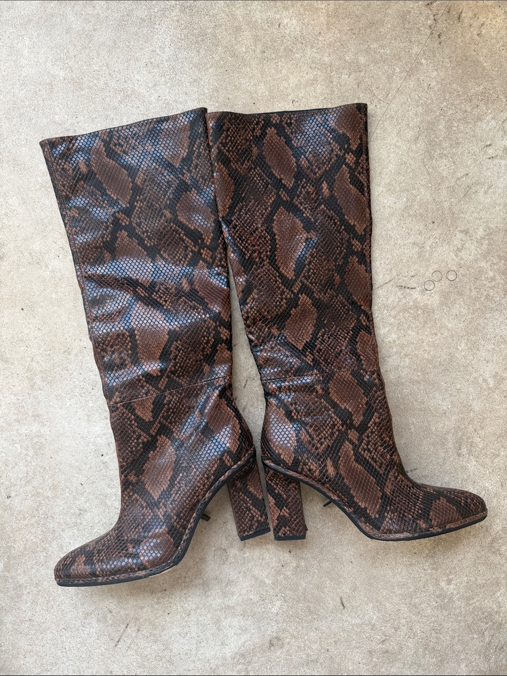 Zara Brown Snake-Print Knee Boots